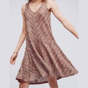Anthropologie Maeve Chevron Colorful Swing Dress Drop Waist Large Boho Knit Y2K